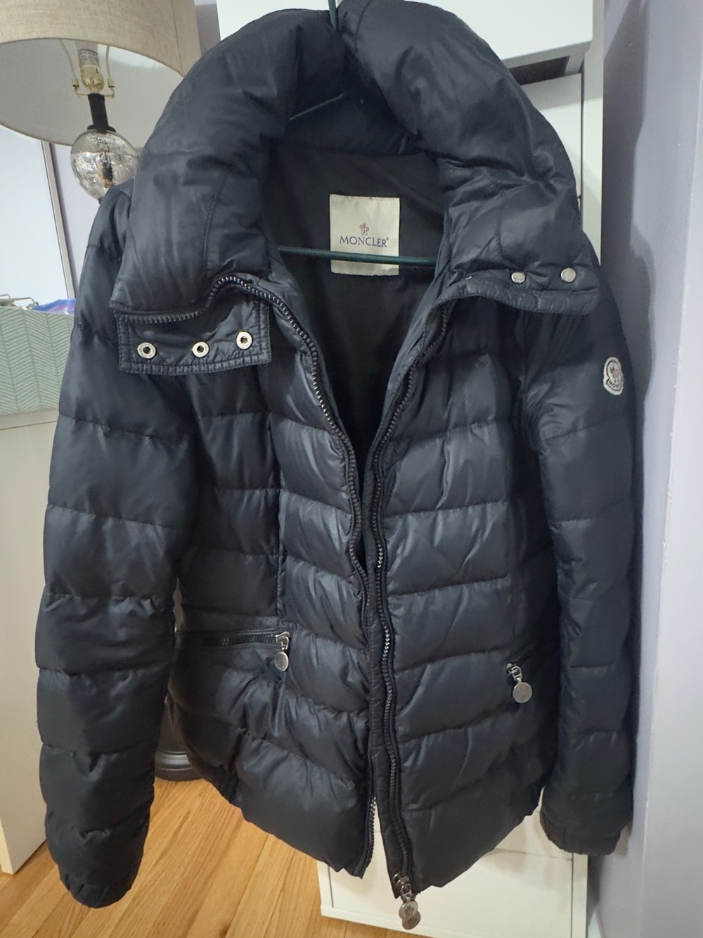 Authentic Moncler Black Quilted Down Puffer Coat with High Collar